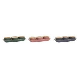 DKD Home Decor Bol Balines de Bambú Set de 4 piezas Colores Surtidos (Verde, Rosa, Gris Oscuro) 12.7x3.5x32 cm Colección Vermos