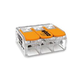 Wago Conector rápido con palanca 3 vías, Ø máximo 6 mm², 450V, 41A, transparente 22,9 x 21,1 x 10,1 mm
