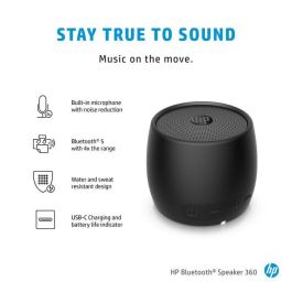 HP Altavoz Bluetooth 5 Negro 360 Perfectamente Portátil - Música en Movimiento para Cualquier Lugar