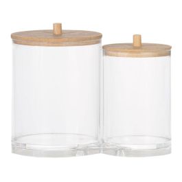 Andrea House BA72112 Botes de baño organizadores acrílicos Ø15x12cm, 2 unidades, transparente/bambú