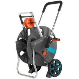 Gardena Aquaroll L Enrollador de manguera con ruedas, mango telescópico y conexión antigoteo, resistente a heladas