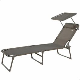 Tumbona plegable con parasol textileno gris aktive 193x53x30/75 cm