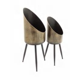 DKD Home Decor Macetero Vintage de Metal Cobrizo y Negro, Set de 2 Unidades, Desmontable, 26x70x26 cm
