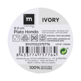 Plato Hondo Melamina Ivory 21x5.3 cm - La Mediterranea (24 Unidades) Plato Hondo Melamina Ivory 21x5.3 cm - La Mediterranea (24 Unidades)