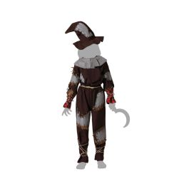 Disfraz Espantapájaros Parchado para Niña Infantil 10-12 Años con Sombrero, Cinturón, Camiseta y Pantalón Marrón y Gris | Ideal Halloween y Otoño
