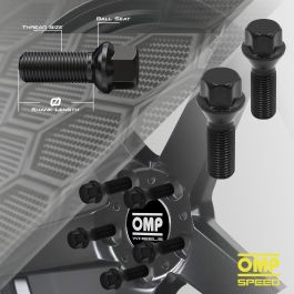 Omp Tornillos M14x1.5 Esferico Largo 28 mm Llave 17 Negro Din 10.9 OMPS09581401 Juego 4 Unidades