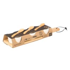 Kinvara Set 3 Bols de Cerámica Blanca con Cuchara y Bandeja de Bambú, Vajilla para Servir, 39x6x10.5 cm (12 Unidades)