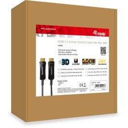 Equip 119430 Cable HDMI 2.0 Óptico Activo A-A, 30m, 4K 60Hz HDR, con Ethernet, Macho/Macho, Negro