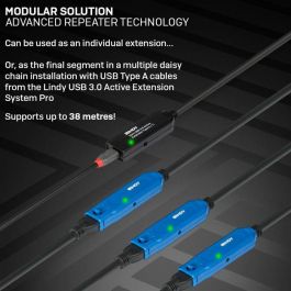 Lindy 43376 - Cable Extensión Activo USB 3.0 de 10m Tipo A a C, 5Gbps para Periféricos