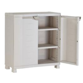 Plastiken Armario bajo SPACESAVER 90 de resina, 2 puertas y estantes, 90x45x100 cm, uso interior/exterior, fácil montaje, color beige