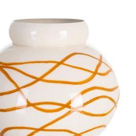Jarrón Blanco-Mostaza Metal Decoración 23 X 23 X 20 cm