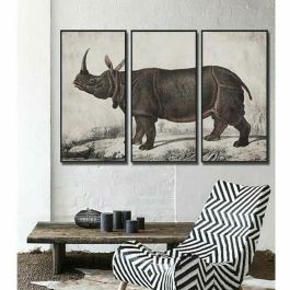 DKD Home Decor Cuadro Decorativo Colonial Rinoceronte Set de 3 Lienzo Negro y Gris 180 x 120 x 4 cm