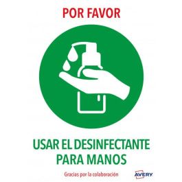 Avery DIN A4 Señal Adhesiva Usar Desinfectante Manos Resistente UV Pack 2 Unidades Precio: 4.49999968. SKU: B17QHJWGHD