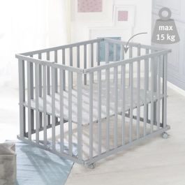 Roba ROB4005317315416 Parque infantil plegable Little Stars 75x100 cm Altura regulable Madera lacada gris topo con estrellas y ruedas freno