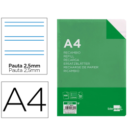 Liderpapel Recambio Folio 100 Hojas 60gr Pauta 5ª 2.5mm con Margen 16 Taladros Precio: 2.50000036. SKU: B1HAGBTR7G