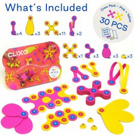 GIPSY TOYS AAADG59402 Clixo Crew Pack Rosa/Amarillo - Juego de Construcción Magnético Flexible - 30 Piezas - A partir de 4 Años