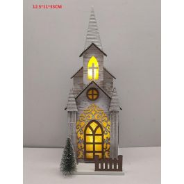 DKD Home Decor Casa Navidad Tradicional Tipo Iglesia Iluminada LED con Pilas LR44, Marrón Verde MDF, 33 cm Alto, 11x12.5 cm Base, Pack 2 Unidades Precio: 11.81928. SKU: B12RKRMP8C