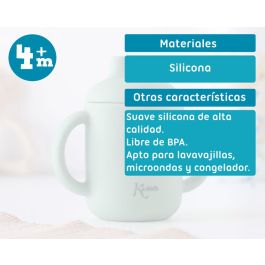 KioKids Taza de Silicona Sage con Asas y Boquilla para Bebés +4 Meses, Libre de BPA, Apta Microondas y Lavavajillas