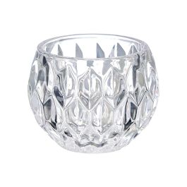 Giftdecor Portavela de Cristal con Forma de Diamante Pequeño, Transparente, Vidrio, Dimensiones 7.5x6x7.5 cm (Set de 24)