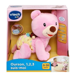 VTECH BABY Oso 1,2,3 Sigueme Rosa - Juguete que anima a moverse, cantar y descubrir nuevas palabras para bebés