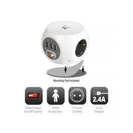 Ewent EW3939 Base Múltiple con 3 Salidas AC y 3 Puertos USB, Protección contra Sobretensiones, 1.5 m, Blanco