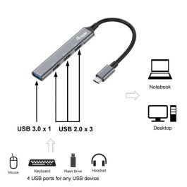Equip Hub USB Tipo C 4 Puertos (1 USB 3.0 + 3 USB 2.0) Carcasa Aluminio Diseño Ultradelgado