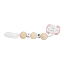 Muñecas Arias Set Chupete Rosa/Blanco con Cadena de Bolas de Madera y Pinza Blanca