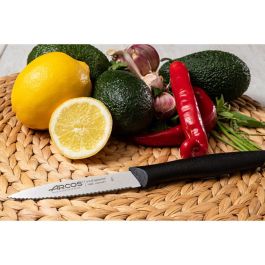 Arcos Cuchillo Mondador con Sierra Serie Nova 100mm, Hoja Acero Inoxidable Nitrum, Mango Ergonómico Polipropileno Negro, para Pelar Frutas y Verduras