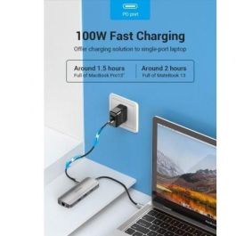 Vention TOLHB Docking USB-C con HDMI 4K, 3xUSB 3.0, USB-C PD, RJ45 Gigabit Ethernet, Lector SD/MicroSD, Jack 3.5mm Gris