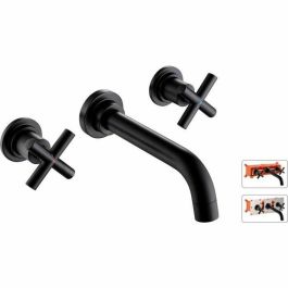 Rousseau Mezclador de lavabo de pared empotrado con caja negra incluida. Cuerpo de latón y cabeza cerámica. Acabado negro.