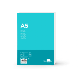 Liderpapel Papel A5 80g/m2 Liso Paquete 100 Hojas Blanco Escritura