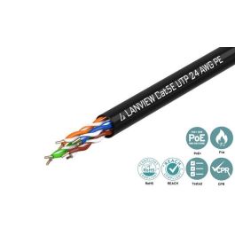Lanview Cable de Red Cat5e U-UTP Negro 305m con Revestimiento PE para Uso en Exterior 4x2xAWG24 Sin Apantallar y Minimiza Ruido EMI