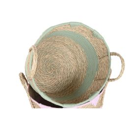DKD Home Decor Cesta Kids de Seagrass y Algodón Rosa Verde Azul Natural 36 x 37 x 36 cm (3 Unidades)