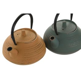 DKD Home Decor Tetera Oriental de Hierro Colado e Inox, Apta para Gas y Lavavajillas, 400ml, Verde y Naranja (2 Unidades)