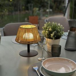 Lumisky LUM3666162005924 Lámpara de mesa inalámbrica Standy Mini Raffy, Rafia natural, LED blanco cálido y blanco, Altura 22 cm