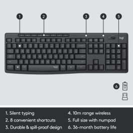 Logitech Combo Inalámbrico Silencioso MK295, Teclado y Ratón, Tecnología SilentTouch, Español