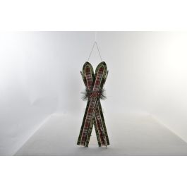 DKD Home Decor Decoración Colgante Navidad Alpina con Esquís Poliéster Terciopelo Verde Rojo 60 cm (2 Unidades)