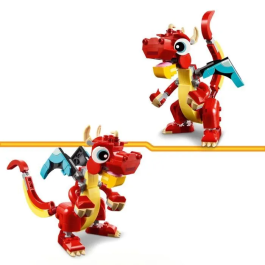 Lego 31145 Creator Dragón Rojo Juguete 3 en 1 con 3 Minifiguras de Animales, Dragón Rojo, Pez y Fénix