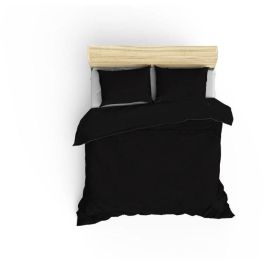 MEN8681875218435 Juego de cama Negro 100% Algodón Satén - Funda nórdica 220x240 cm y 2 fundas almohada 60x60 cm