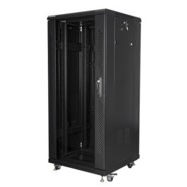 Lanberg FF01-6627-12B Armario Rack Independiente 27U Negro 800kg con Rieles, Patas Ajustables y Bloqueo de Teclado, IP20