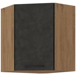 Columna de esquina ROCK - Melamina decoración roble Lancelot y gris matera - 1 puerta - L58 x H72 cm