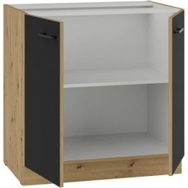 Mueble bajo - MODENA - 80 cm - 2 puertas batientes - Roble artesanal y negro mate - CUISINIER Precio: 121.58999963. SKU: B19PNW2FWG