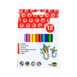 Liderpapel Lápices de Cera Caja de 12 Unidades Colores Surtidos Escolares Trazo Suave