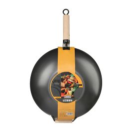 Secret Of Gourmet Wok de acero inoxidable con mango de madera, Ø35 cm, apto para todo tipo de fuego menos inducción