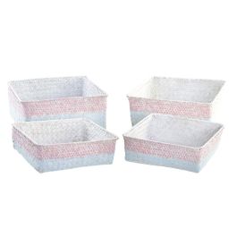 Cesta Mediterraneo DKD Home Decor Bicolor Rosa 26 x 9 x 26 cm Set de 4