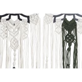 DKD Home Decor Decoracion Colgante Boho Blanco Verde Oscuro 1 x 88 x 30 cm (4 Unidades) MDF Macrame