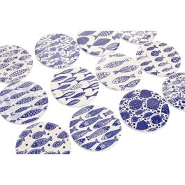 DKD Home Decor Posavasos Mediterraneo Azul Marino Blanco 11 x 0.7 x 11 cm (72 Unidades) Dolomita Corcho