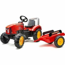 FALK - Tractor de pedal rojo sobrealimentador con capó de apertura y remolque incluido