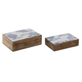 Caja-Joyero Home ESPRIT Azul Blanco Natural Madera de mango 25 x 17,5 x 8 cm (2 Unidades) Precio: 25.69000005. SKU: B14MKF3X9L