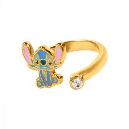 Disney Anillo Stitch chapado en oro con piedra transparente espiral autoajustable